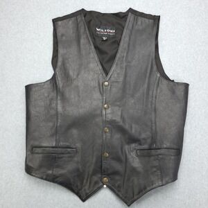 Wilsons Mens‎ Black Leather Front Vest Size XL Snap Front Adjustable Back